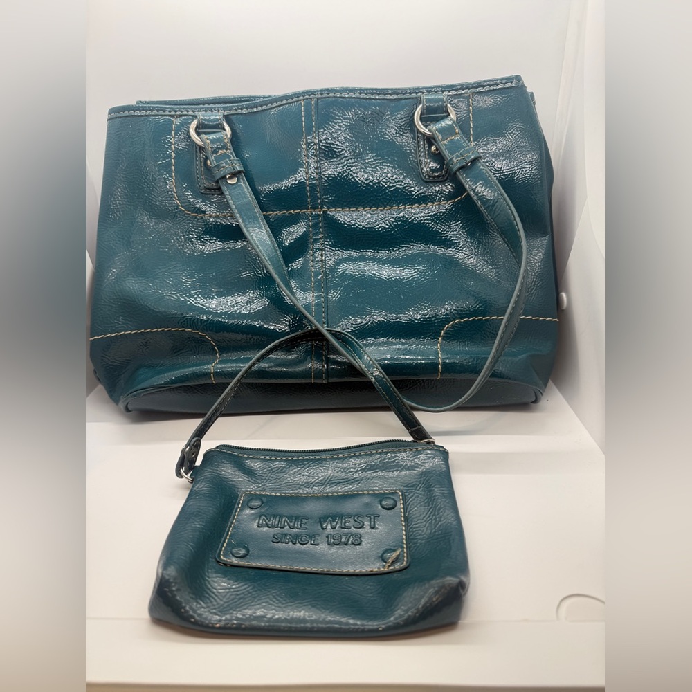 Nine West Shiny Teal Shoulder Bag Set